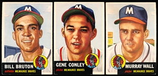 1953 Topps Baseball- 3 Diff Milwaukee Braves
