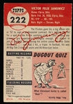 1953 Topps Baseball- #222 Vic Janowicz, Pirates- Hi#