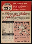 1953 Topps Baseball- #223 John O’Brien, Pirates- Hi#