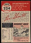 1953 Topps Baseball Hi#- #224 Lou Sleater, Washington