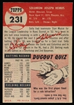 1953 Topps Baseball Hi#- #231 Hemus, Cardinals