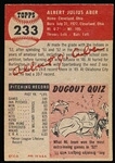 1953 Topps Baseball Hi#- #233 Al Aber, Cleveland- SP! 