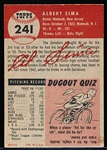 1953 Topps Baseball Hi#- #241 Al Sima, Wash