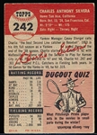 1953 Topps Baseball Hi#- #242 Chuck Silvera, Yankees- SP! 
