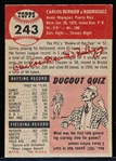 1953 Topps Baseball Hi#- #243 Carlos Bernier, Pirates