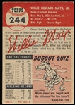 1953 Topps Baseball Hi#- #244 Willie Mays, Giants SP!