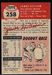 1953 Topps Baseball Hi#- #258 Jim Gilliam RC, Dodgers- SP!
