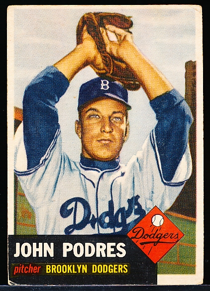 1953 Topps Baseball Hi#- #263 John Podres RC, Brooklyn- SP