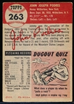 1953 Topps Baseball Hi#- #263 John Podres RC, Brooklyn- SP