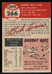1953 Topps Baseball Hi#- #266 Bob Cain, Browns- SP