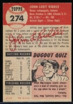 1953 Topps Baseball Hi#- #274 John Riddle, Cards- SP
