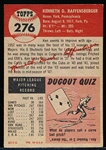 1953 Topps Baseball Hi#- #276 Ken Raffensberger, Reds- SP