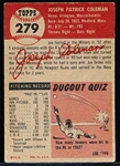 1953 Topps Baseball Hi#- #279 Joe Coleman, A’s