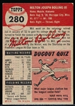 1953 Topps Baseball Hi#- #280 Milt Bolling, Red Sox- SP- Last card in the set! 