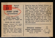 1954 Bowman Fb- #53 Bobby Layne, Lions