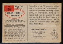 1954 Bowman Fb- #102 Em Tunnell , Giants- “Tunnell” on Front with Second “L” Lighter Print
