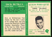 1966 Philly Fb- #31 Dick Butkus, Bears- Rookie Card! 