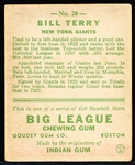 1933 Goudey Baseball- #20 Bill Terry, Giants
