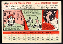 1956 Topps Baseball- #10 Warren Spahn, Braves- White Back