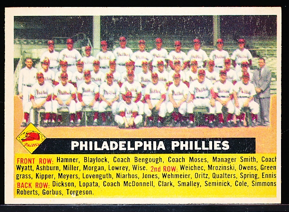 1956 Topps Baseball- #72 Phillies Team- White Back- Name Centered