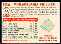 1956 Topps Baseball- #72 Phillies Team- White Back- Name Centered
