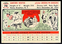 1956 Topps Baseball- #79 Sandy Koufax, Dodgers- White Back