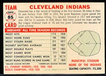 1956 Topps Baseball- #85 Cleveland Indians Team- White Back- Name Centered