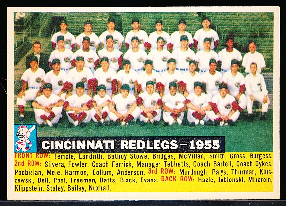 1956 Topps Baseball- #90 Cinc. Reds Team- Dated Team Card- White Back