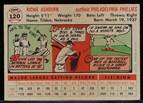 1956 Topps Baseball- #120 Richie Ashburn, Phillies- Gray Back