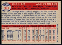 1957 Topps Baseball- #10 Willie Mays, Giants
