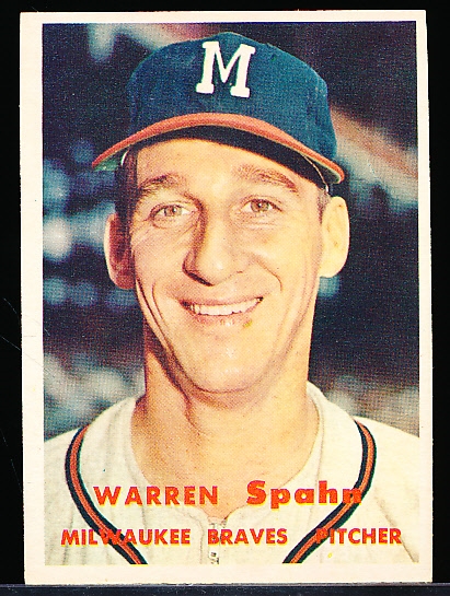 1957 Topps Baseball- #90 Warren Spahn, Braves