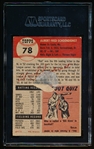 Autographed 1953 Topps Baseball- #78 Red Schoendienst, Cardinals- SGC Certified & Encapsulated