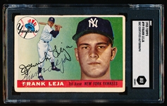 Autographed 1955 Topps Baseball- #99 Frank Leja, Yankees- SGC Certified & Encapsulated