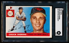 Autographed 1955 Topps Baseball- #105 Chuck Diering, Orioles- SGC Certified & Encapsulated