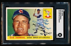 Autographed 1955 Topps Baseball- #110 Gus Zernial, KC A’s- SGC Certified & Encapsulated