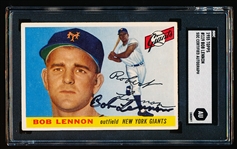 Autographed 1955 Topps Baseball- #119 Bob Lennon, Giants- SGC Certified & Encapsulated