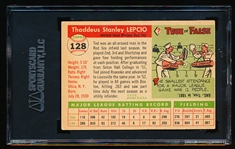 Autographed 1955 Topps Baseball- #128 Ted Lepcio, Red Sox- SGC Certified & Encapsulated