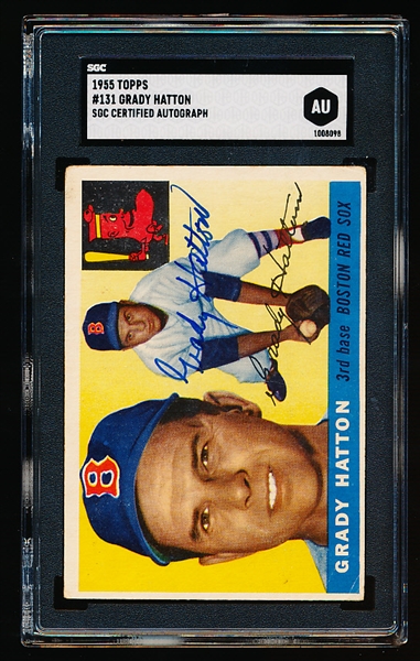 Autographed 1955 Topps Baseball- #131 Grady Hatton, Boston Red Sox- SGC Certified & Encapsulated