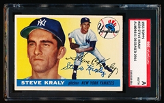 Autographed 1955 Topps Baseball- #139 Steve Kraly, Yankees- SGC Certified & Encapsulated