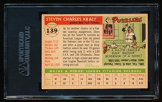 Autographed 1955 Topps Baseball- #139 Steve Kraly, Yankees- SGC Certified & Encapsulated