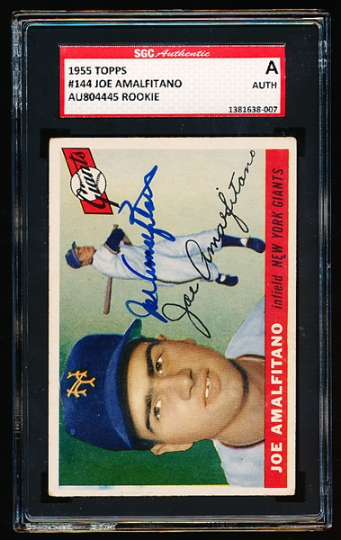 Autographed 1955 Topps Baseball- #144 Joe Amalfitano RC, Giants- SGC Certified & Encapsulated