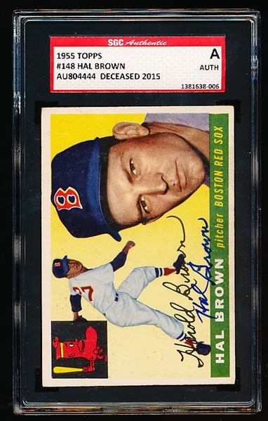 Autographed 1955 Topps Baseball- #148 Hal Brown, Red Sox- SGC Certified & Encapsulated