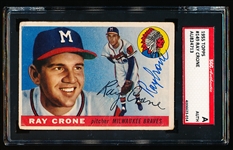Autographed 1955 Topps Baseball- #149 Ray Crone, Braves- SGC Certified & Encapsulated