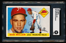Autographed 1955 Topps Baseball- #157 Bob Miller, Phillies- SGC Certified & Encapsulated