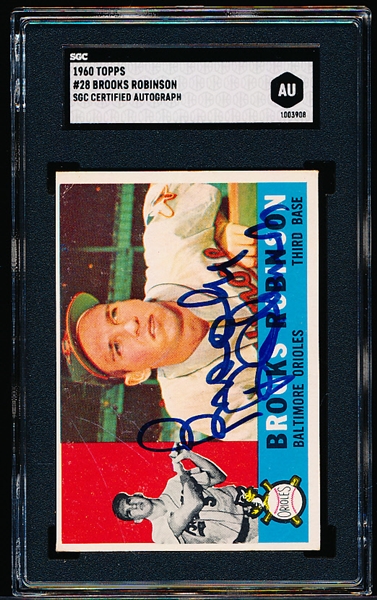 Autographed 1960 Topps Baseball #28 Brooks Robinson, Orioles- SGC Certified & Encapsulated