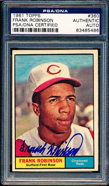 Autographed 1961 Topps Baseball- #360 Frank Robinson, Reds- PSA/DNA Certified & Encapsulated