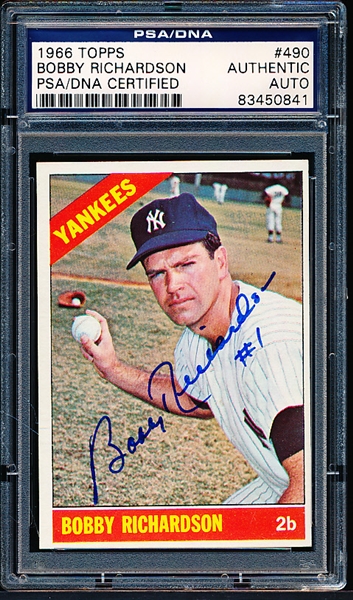 Autographed 1966 Topps Baseball- #490 Bobby Richardson, Yankees- PSA/ DNA Certified & Encapsulated