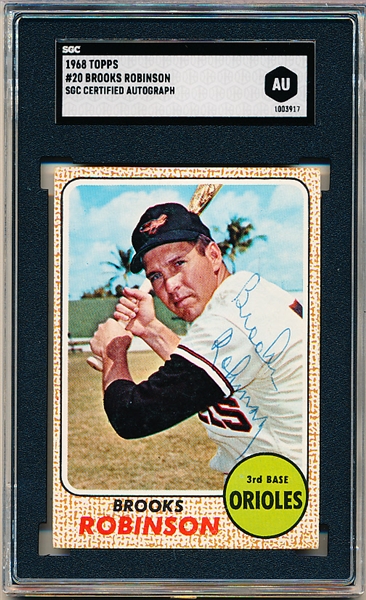 Autographed 1968 Topps Baseball- #20 Brooks Robinson, Orioles- SGC Certified & Encapsulated