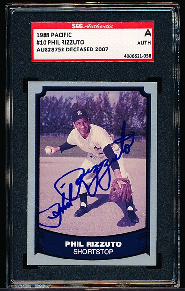 Autographed 1988 Pacific Baseball Legends-Phil Rizzuto, Yankees- SGC Certified & Encapsulated