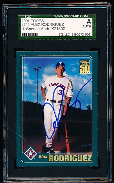 Autographed 2001 Topps Baseball- #612 Alex Rodriguez, Rangers- SGC Certified & Encapsulated